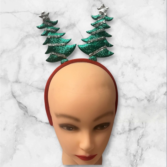 Festive Green and Silver Tree Headband Ears NWT - Picture 1 of 5